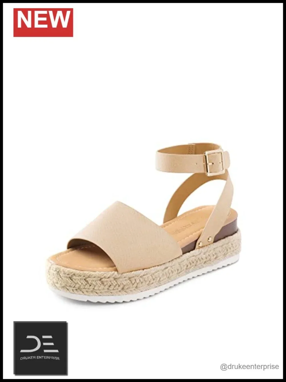 Woven Jute Platform Wedge Sandals with Adjustable Ankle Strap